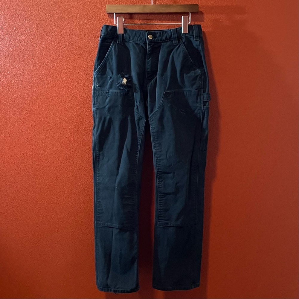 Carhartt Men’s Double Knee Faded Black Utility‎ Gorpcore Trashed Work Jean Pants
